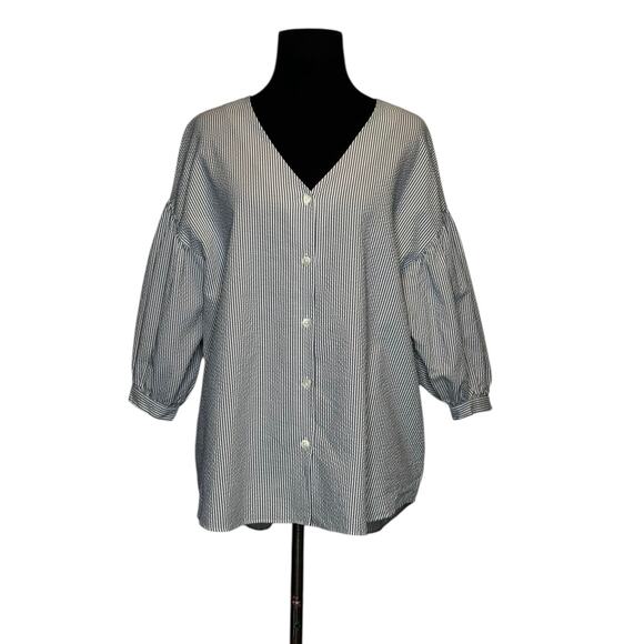 Moussy gray white striped 3/4 sleeves blouse size Free Size - Picture 1 of 16